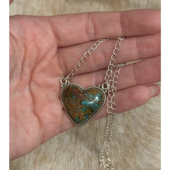Native American Jewelry - Native American Sterling Silver SW Catalina Turquoise Heart Necklace 925
